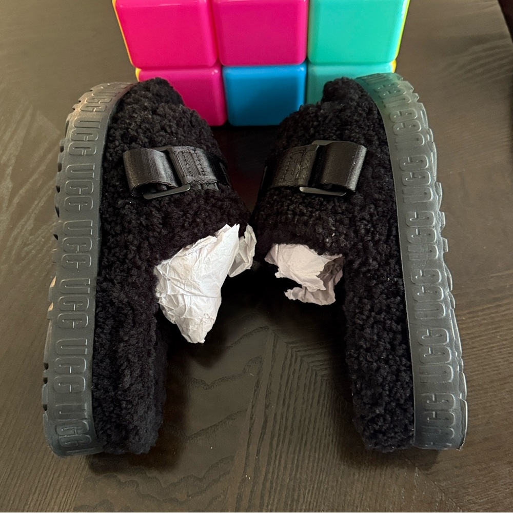 UGG Black Fuzzy Open-Toe Slides - Picture 8 of 16